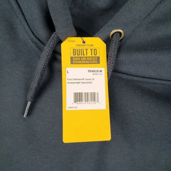 NEW Carhartt Rain Defender Large Pullover Hoodie 100615 472 Navy Blue Sweatshirt - Picture 3 of 8